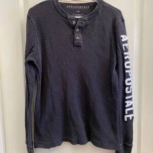 Aeropostale Y2K Men's Black Henley Long Sleeve Thermal Shirt SzL